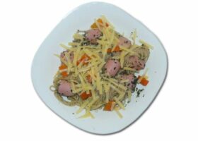 Детские макароны. «Осьминожки» с сыром и базиликовым соусом. Готовое блюдо. Финал